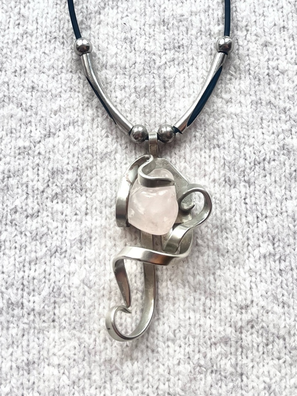 Artisan Upcycled Fork Necklace - Rose Quartz - Cuba - Edgy Folk Art